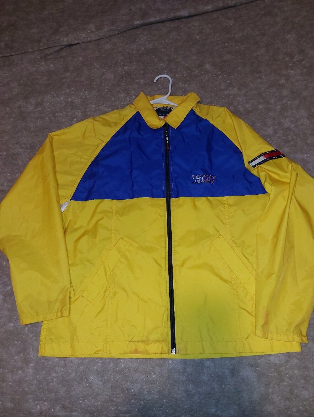 Vintage Tommy Hilfiger Yellow and Blue Men's Windbreaker Jacket Size:XL